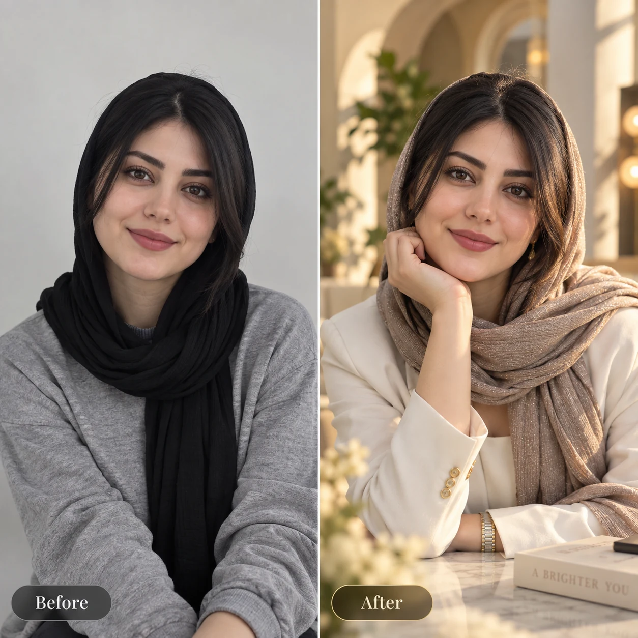 نمونه قبل و بعد ادیت عکس با هوش مصنوعی و دستور متنی