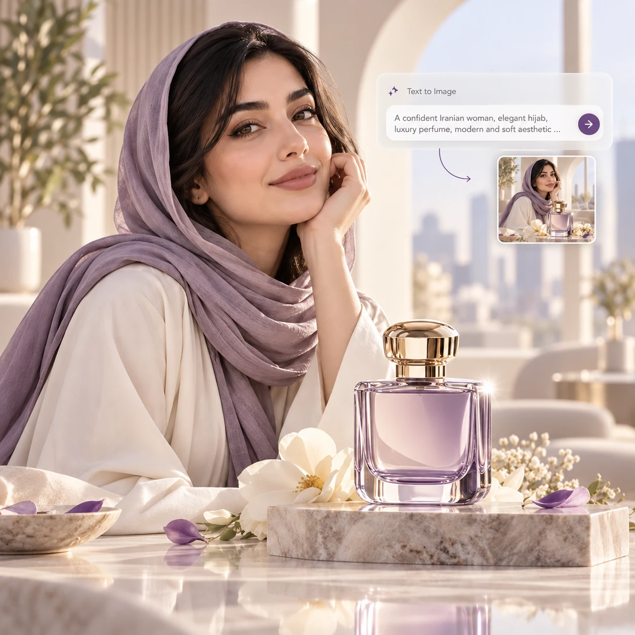 نمونه تولید عکس تبلیغاتی محصول عطر از متن با هوش مصنوعی